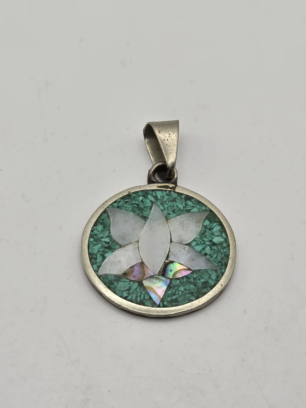 Mother of Pearl And Turquoise Chip Lotus Charm